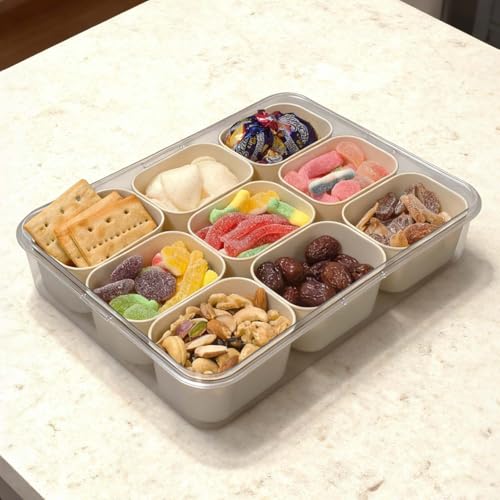 Image of SILIVO Snackle Box Container - 9 Compartment Portable Divided Serving Tray with Lid and Handle,Clear Snack Organizer for Candy, Fruits, Nuts, Snacks - Perfect for Party, Travel and Entertaining