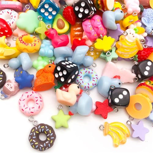 Kaaruisi 20 Stück gemischte Obst- und Tierfutter-Anhänger, Kunstharz, kreativer Schmuck, Bastelzubehör, Halskette und Armband