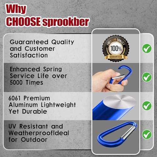 Image of sprookber 4 inch & 5 inch Extra Large Aluminum Carabiner D Ring, Caribeener Clips, Spring Snap Hook for Keychain Clip, Set of 4