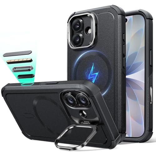 Image of ESR for iPhone 17 Phone Case with Stand, 23ft Military-Grade Drop Protection with Camera Control, Shock-Absorbing Rugged Cover, Compatible with MagSafe Accessories, Cyber Series, Black