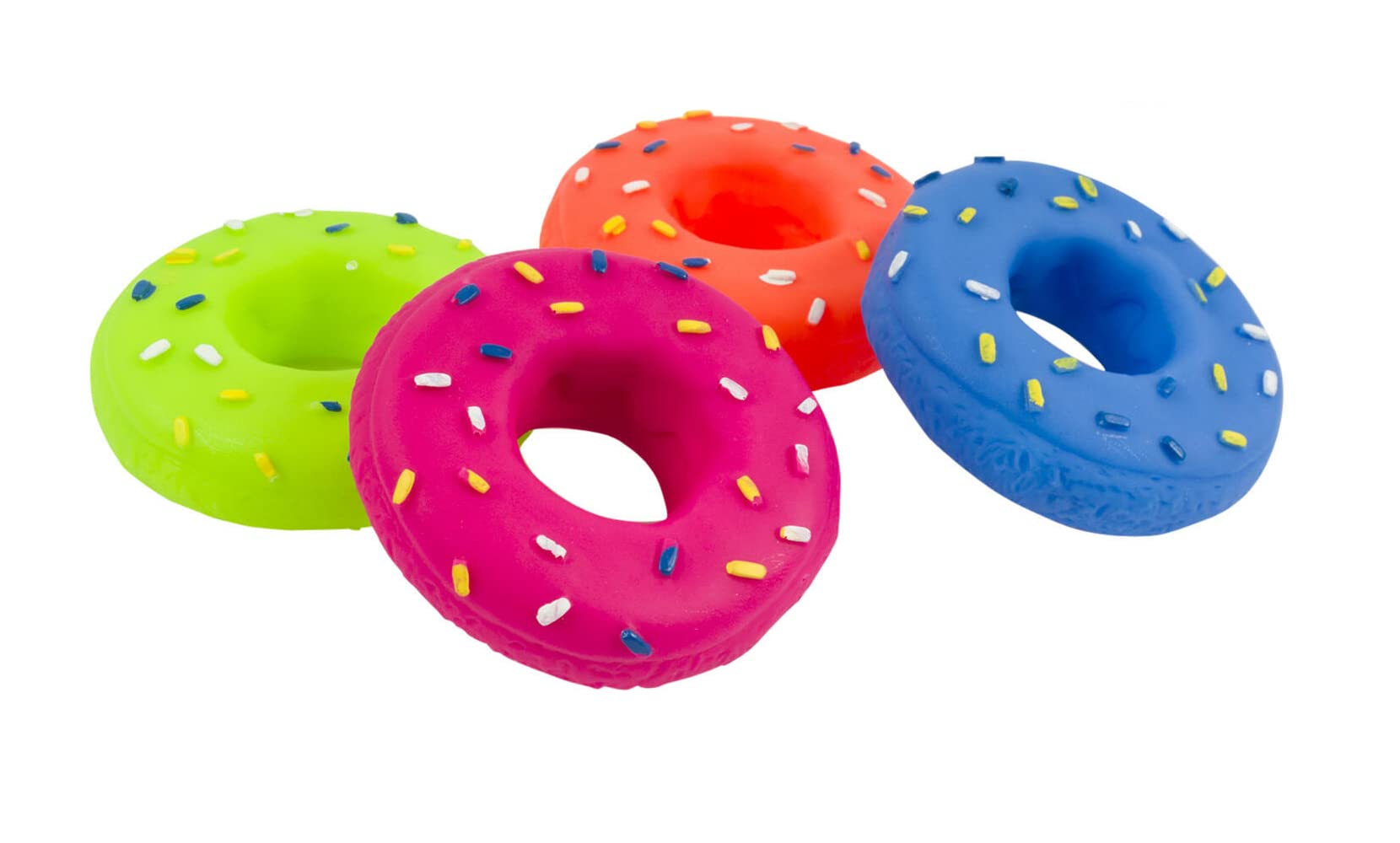 3 7 Inch Donut Squeaky Dog Toy Assorted Colors