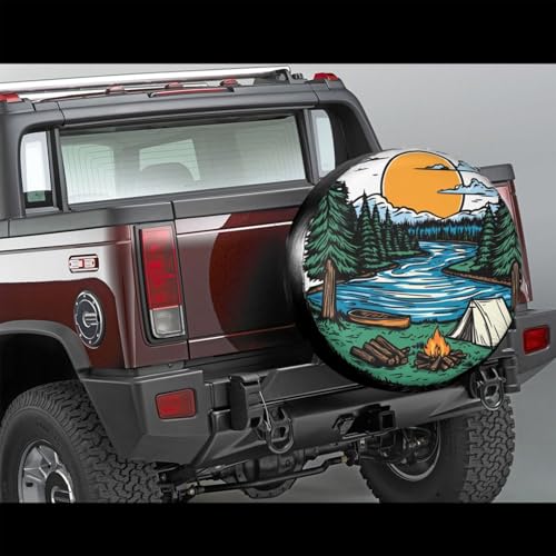Image of Camping Scene Spare Tire Cover-Cute Funny Waterproof Universal Spare Wheel Tire Covers Fit for Rv SUV Truck Camper Travel Trailer Accessories,16 inch
