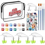 Lewtemi DIY Fishing Lure Making Kit for Beginners Creative Tackle with Unpainted Blanks Paint Set Waterproof Bag Brushes Stickers Fishhook Making Lures DIY Fishing Gear Kit for Beginner