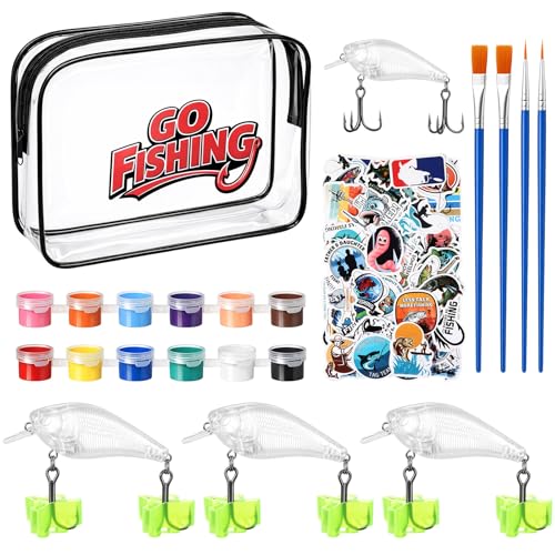Lewtemi DIY Fishing Lure Making Kit for Beginners Creative Tackle with Unpainted Blanks Paint Set Waterproof Bag Brushes Stickers Fishhook Making Lures DIY Fishing Gear Kit for Beginner