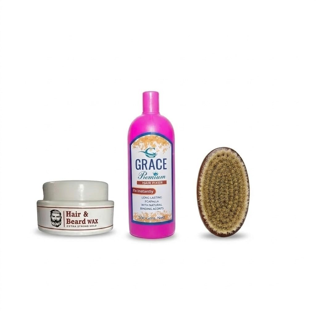 Grace Premium Ultimate Grooming Combo for Men - Hair & Beard Wax (Extra Strong Hold), Hair Fixer (500g), and Premium Wooden Beard Brush - Complete Hair Styling Kit-image-25