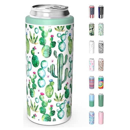 TILUCK Skinny Can Cooler for Slim Beer & Hard Seltzer, Stainless Steel, Doucle-Walled Stainless Steel Insulated Slim Cans, Standard 12 oz (Cactus)