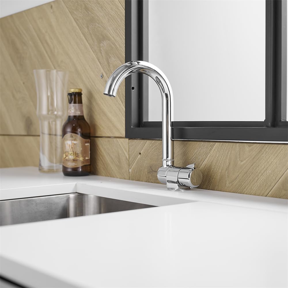 Grifo de Agua fría Plegable de 360° para caravanas y autocaravanas - Grifo Monomando para Lavabo, Montaje en Pared o Cubierta, Acabado Cromado. Ideal para Barcos, Yates y Camping.