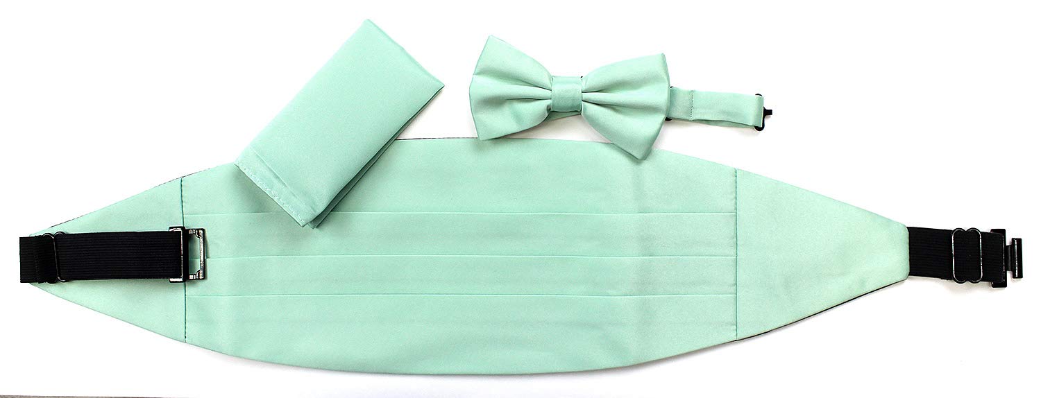 Bow Tie Handkerchief Cummerbund Set Paisley Solid 3pc Mens Combo New (Mint)