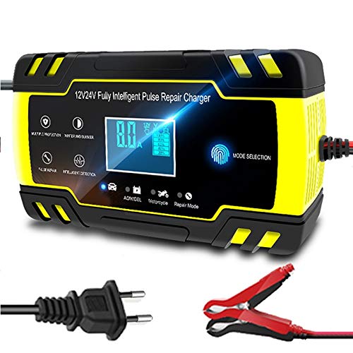 Caricabatterie Auto,Carica Batterie per Auto Digital Display 12V-24V 8A automatico pieno auto di potere del caricabatteria di impulso di riparazione caricabatterie asciutto bagnato batteria-caricabatt