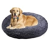 Aurako 90cm 犬ベッド 猫ベッド ふわふわ 丸型 クッション ドーナツペットベッド ぐっすり眠る 猫用 小型犬用 もこもこ 暖かい 滑り止め 防寒 寒さ対策 洗濯可能 子犬 猫用 サイズ選択可 ダークグレー