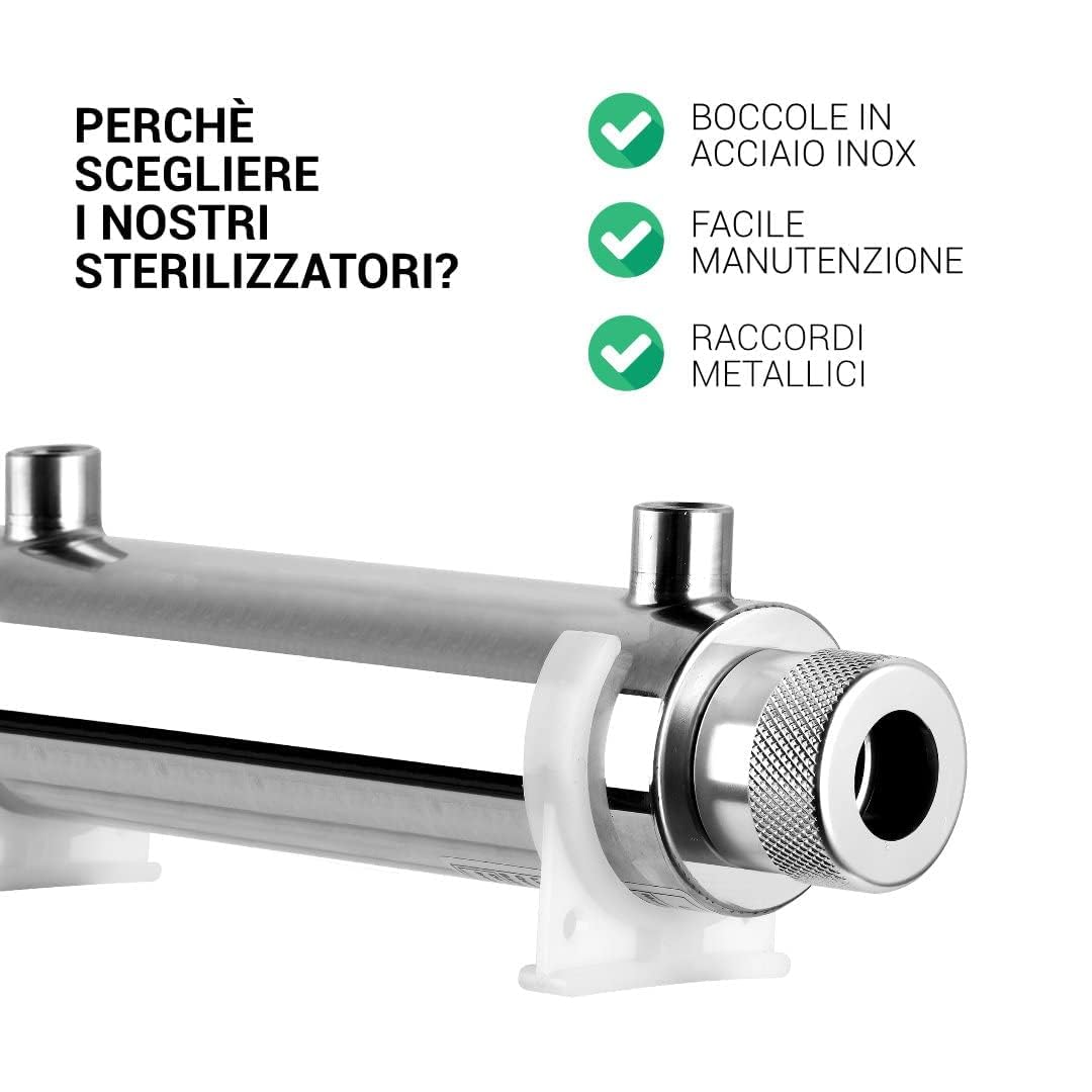 Sterilizzatore UV per impianti filtrazione acqua, osmosi inversa, acquario, laghetti (6 WATT)