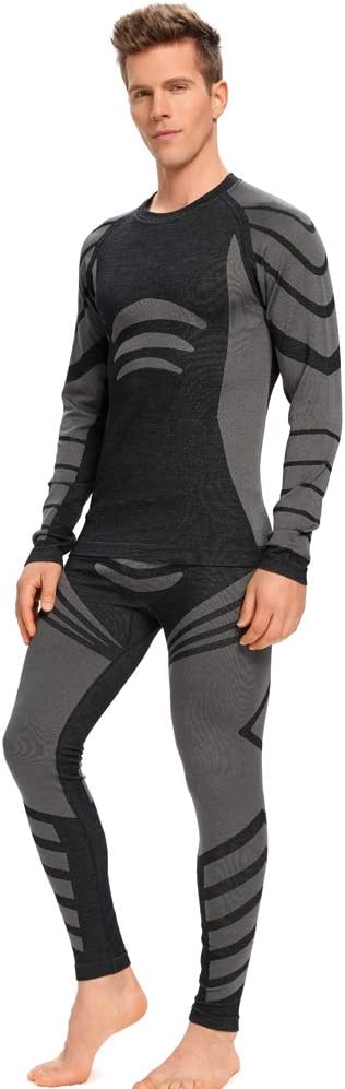 Unisex Merino Wool Seamless Thermal Underwear Long John Set Base Layer Top and Leggings