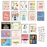 biglietto auguri compleanno, 20 pezzi biglietti auguri compleanno con busta e adesivi, cartoline biglietti compleanno, biglietti compleanno divertenti, biglietto d'auguri per uomini, donne, bambini