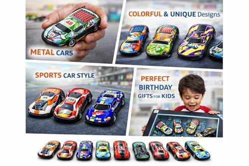 Image of Metal Car Pull Back Race Car Set - 10 Pcs Combo | Hot Wheels Set Style Sports Pack | Pull Back Race Cars & Police Cars | Die-Cast RC Look | Birthday Gifts for Kids (3+ Years)
