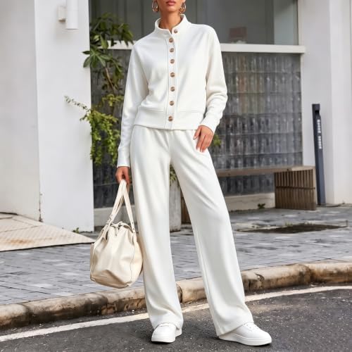 Lounge Sets for Women 2 Piece Outfits Button Front Sweatshirt and Pants Set - image 3