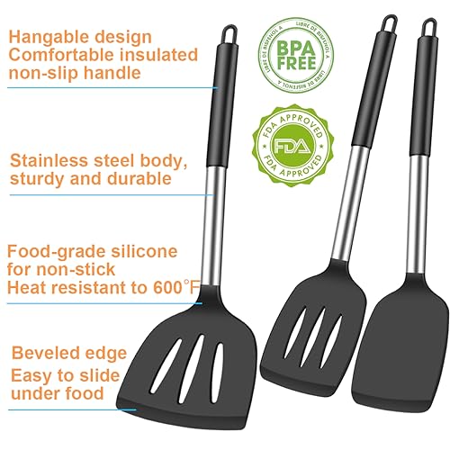 Klaqqed 18 3Pcs Spatula Silicone Spatula Turner Set Fish Spatulas Silicone Heat Resistant Spatulas thumb #1