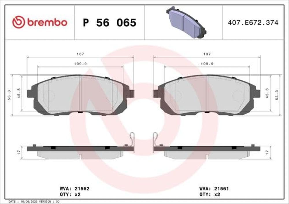 Brembo P56065 Plaquettes de Frein Avant