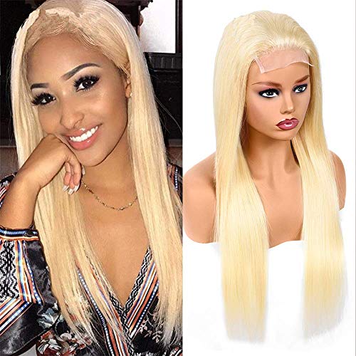KAFEIER 613 Closure Wigs human hair 4x4 Swiss Lace Wig Straight Blonde Hair Wig 130% Density Tight And Neat Free Part Natural Hairline With Baby Hair For Women Pre Plucked 9a Grade 24 Inch