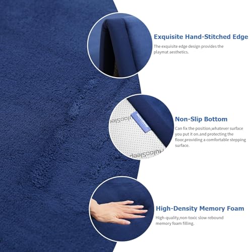 Image of Large 79 inchx110 inch Baby Activity Play Mat for Floor,1.3 inch Thick Elasti Foam Cushion Mat for Tummy Time & Crawling,Non-Slip&Safe for Infants,Toddlers & Kids, for Living Room,Classroom & Playroom(Dark Blue)