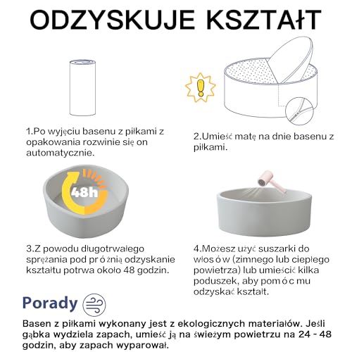 Zedachica Bällebad Baby 90Cmx30Cm Schaumstoff Rund Bällebad Kinder Baby ab 1 Jahr für Innen und Außenbereich Mädchen und Jungen, (Grau, Ohne Bälle)
