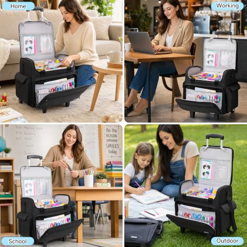 Image of Rolling Craft Bag, Large Craft Bag with Wheels for Scrapbook Supplies | Scrapbook Tote with 15.6'' Laptop Sleeve, Rolling Art Supply Storage for Scrapbooking Tools, Black (Bag Only)