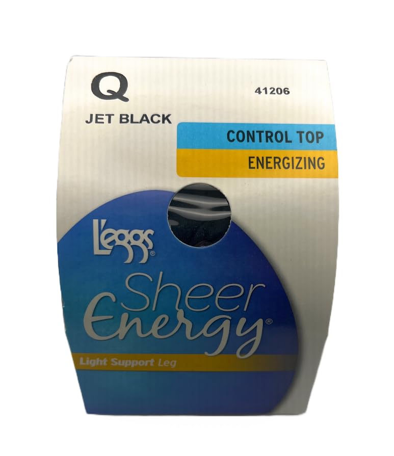 Women Sheer Energy Control Top Sheer toe Energizing Panty Hose, By Legs (Q Jet Black)