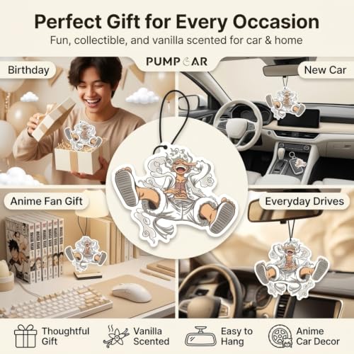 Image of PumpCar 2 pieces gear 5 luffy hanging Japanese anime vanilla-scented One Piece car air freshener Cool anime hanging air fresheners for rearview mirror Car Interior Accessories Household Gifts Pirate