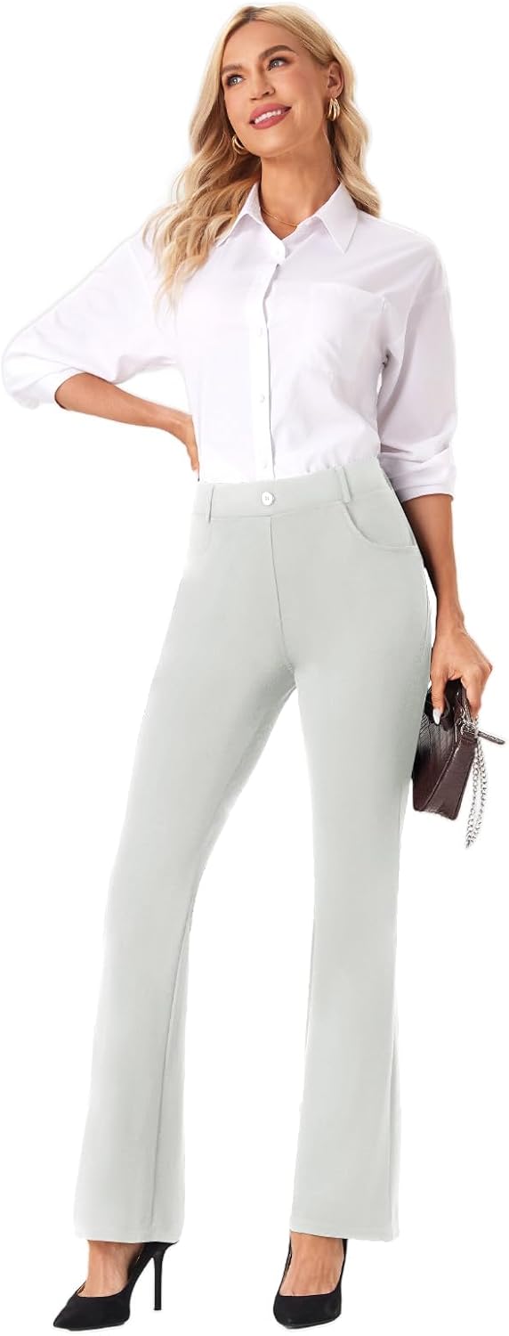 Womens Straight Leg Dress Pants Stretchy Bootcut Work Pants Button Casual Slacks with Pockets - Image 3