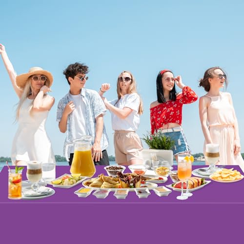 Image of WNINK 4 Pack Purple Tablecloths Disposable Table Covers 54 inch x 108 inch Table Cloths for BBQ Birthday Picnic Bridal Shower Engagement Wedding Plastic Table Cloths for Parties
