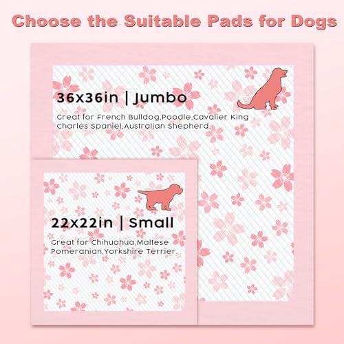 Image of MIZOK 36x36in Puppy Pads Pink, Dog Pee Pads Leak-Proof with Quick-Dry Surface, Dog Pads Extra Large with Cherry Blossom Prints, Pee Pads for Dogs Super Absorbent (100 Count)