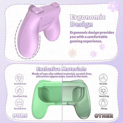 Image of FASTSNAIL Grips Compatible with Nintendo Switch for Joy Con & OLED Model for Joycon, Wear-Resistant Handle Kit Compatible with Joy Cons Controllers, 2 Pack (Purple and Green)