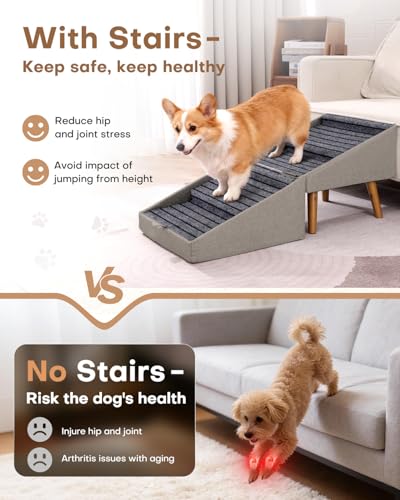 Image of Dog Ramp for Bed & Couch, Dog Stairs 21.06 inches High for Large /Medium /Small Doggie,Split Ottoman Foldable 2 in 1 Wooden Pet Steps for Older and Injured Dogs, No-Slip Surface (17.13 inch H-Hemp Green)