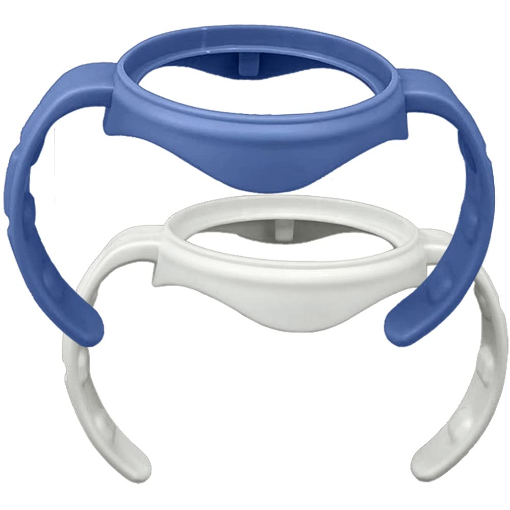 Baby Feeding Bottle Handle Grip Compatible for Dr. Brown's Anti-Colic Options+ Wide Neck Baby Bottles, 2 Count, White and Blue