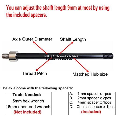 Image of Bike Trailer Hitch Thru Axle Adapter 12mm Thru Axle with 1.0 /1.5 /1.75 Thread Pitch Shaft Length 167~185mm (M12-1.0-174mm)