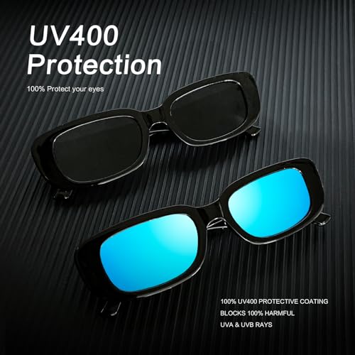 10 Pack Neon/Black Rectangle Sunglasses Bulk for Women Men Retro Trendy Small Rectangle Glasses Party Favors3