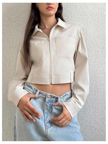 SHENHE Women's Zip Up Cropped Jacket Lightweight Collared Fall Spring Jacket with Pockets4