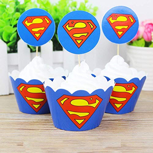 12pc Superman Cupcake Topper and Cupcake Wrapper Picks Boy Children Superhero Party Decoration Kid's Birthday Avengers Party Decoration Supplies (Superman) 12pc Superman Cupcake Topper and Cupcake Wrapper Picks Boy Children Superhero Party Decoration Kid's Birthday Avengers Party Decoration Supplies (Superman)