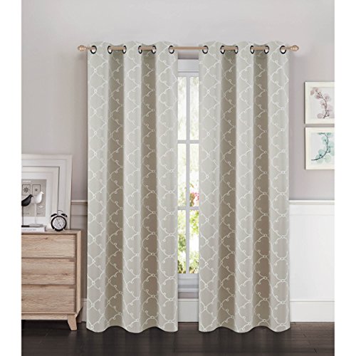Bella Luna Selena Embroidered Thermal Room Darkening Grommet Curtain Panel Pair, Light Grey