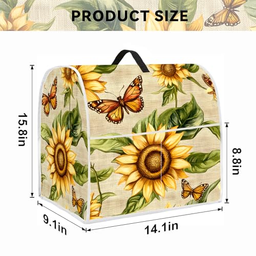 Image of Kitchen Dust Cover Compatible with 4.5 5 6 8 quart Stand Mixer, Kitchen Appliance Protective Covers with Top Handle and Pocket (Butterfly Sunflower Garden, For All 6-8 qt Mixer)