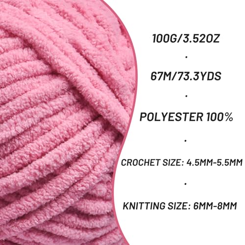 Image of 2 Pack Chunky Chenille Yarn for Crocheting, Baby Yarn for Crocheting Soft Blankets, Bulky Yarns for Crochet Amigurumi, 200g (148.7yds) Fluffy Velvet Yarns for Hand Knitting (2 Deep Pink)