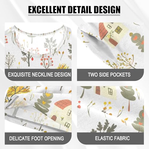 ALAZA Cartoon House Tree Pajamas Set Short Sleeve Cotton Sleepwear Summer Pjs 2 Piece 5-14Y4