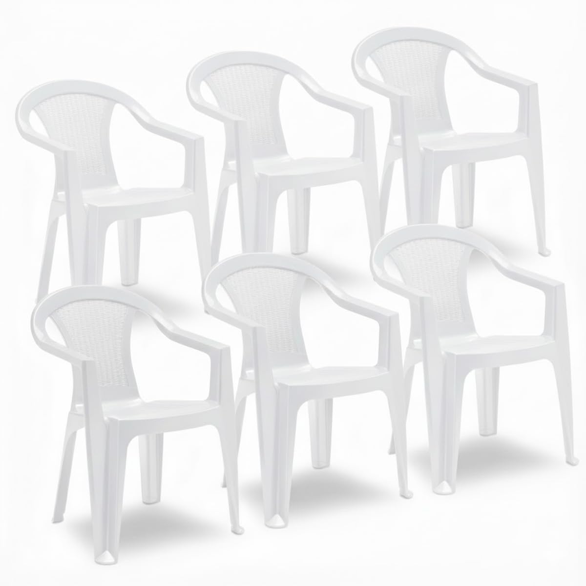 Tomaino - Lot de 6 chaises de jardin empilables, effet rotin, chaises d'extérieur en plastique - 6 pièces (blanc)