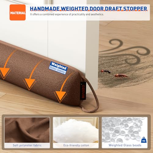 Image of MAGZO Door Draft Stopper, 32 Inch Under Door Draft Blocker Noise Stopper, Weighted Wind Blocker Draft Guard for Bottom of Door, Brown