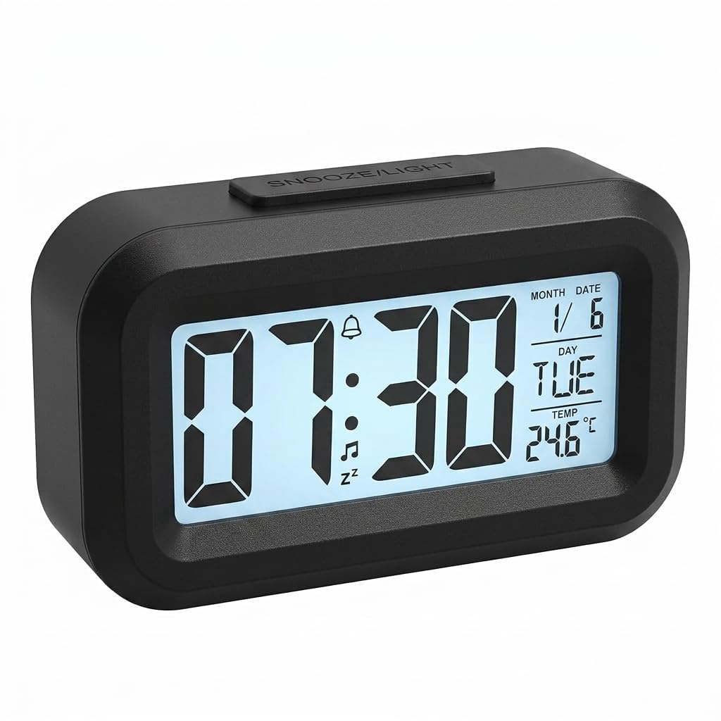 Digital Alarm Clock with Large Time, Date and Temperature Display