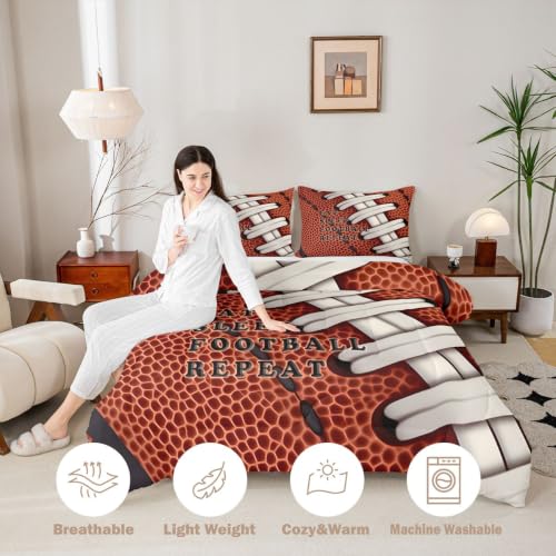 Image of Feelyou Football Comforter Set Queen Size Rugby Bedding Set for Kids Boys Girls Eat Sleep Sports Theme Duvet Quilt Bedroom Decor Microfiber 3 Pcs with 2 Pillow Cases