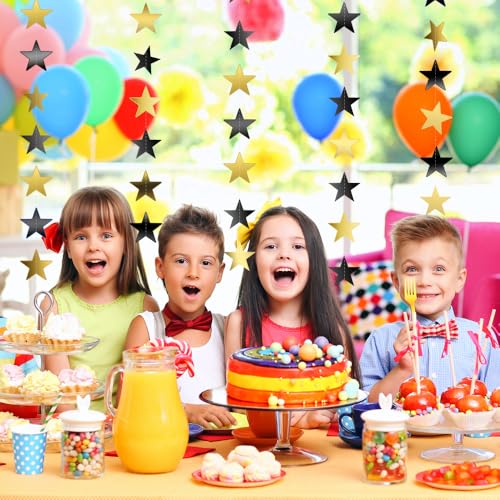 Image of Star Garland, Black Gold Star Garland Banner, 5PCS 66 Feet Double Side Star Hanging Bunting Banner Backdrop Little Star Paper Hanging Decor for Birthday Baby Shower Christmas Party Decorations