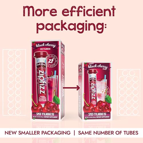 Image of Zipfizz Daily Energy Drink Powder, Black Cherry, 20 Pack | 3-in-1 Sustained Energy, Rapid Hydration, and Essential Vitamins | Sugar-Free | Electrolyte Powder | Contains Vitamin B-12 & Antioxidants