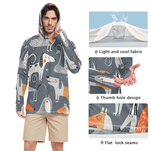 Cute Dog Men's UPF 50+ Sun Shirts Quick Dry Sun Protection Hoodie UV Long Sleeve T-Shirts 17114
