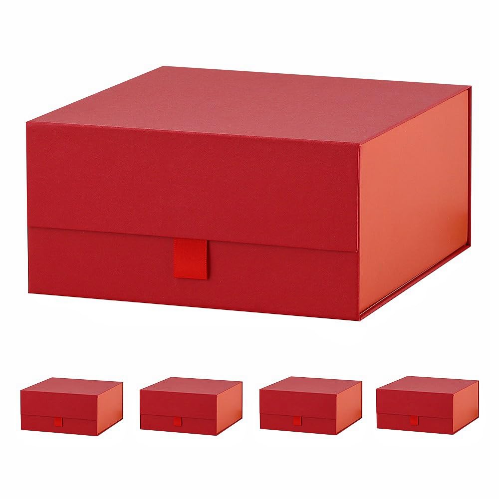 PLINJOY 5 Pcs Red Gift Box 8x8x4 Inches Small Gift Boxes for Presents with Magnetic Closure Lid Luxury Collapsible Gift Box Bridesmaid, Wedding, Birthday Boxs for Gift Packaging โ image 1