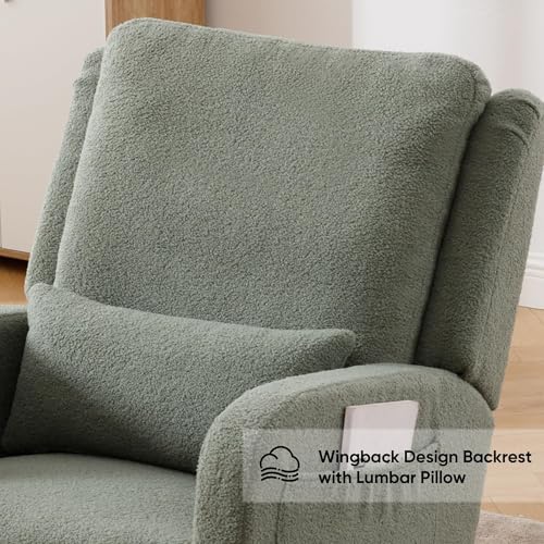 Image of HCHAIRH Rocking Chair Nursery, Teddy Nursing Rocking Chairs, Upholstered Nursery Glider Rocker for Mom Nursery Morden Accent Rocking Chair with Lumbar Pillow for Living Room,Bedroom, Green